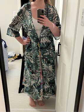F&F Green Leaf palm Print beach pool coverup Dress